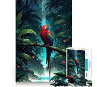 Puzzle da 1000 pezzi con pappagallo dai colori vivaci in una lussureggiante giungla,un gioco stimolante per la mente,con taglio di alta precisione,ideale per ingannare il tempo (38x26cm)