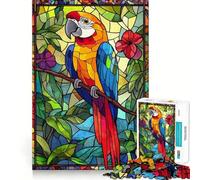 Puzzle da 1000 pezzi con pappagallo in vetro colorato per adulti e ragazzi, gioco cognitivo, svago divertente, assemblaggio di motivi, regalo festivo 50x75cm