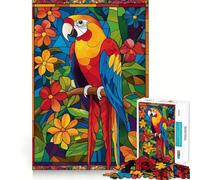 Puzzle da 1000 pezzi con pappagallo in vetro colorato per adulti, gioco di logica stimolante, gioco di gruppo, bordi trasparenti, regalo perfetto 50x75cm
