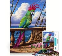Puzzle da 1000 pezzi con pappagallo pirata sul ponte di una nave, ideale per ragazzi, stimola la memoria, è un gioco rilassante e di facile utilizzo Decorazione murale (38x52cm)