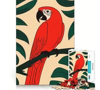 Puzzle da 1000 pezzi con pappagallo rosso su ramo con foglie verdi, ideale per adulti Un giocattolo intelligente e divertente per tutta la famiglia Taglio preciso e raffinato Opera d'arte (38x52cm)