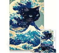 Puzzle da 1000 pezzi con parodia della Grande Onda del Gatto Nero, ideale per ragazzi, stimolante per la logica e il tempo libero, con bordi nitidi e un regalo memorabile (38x52cm)