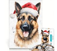 Puzzle da 1000 pezzi con pastore tedesco e cappello di Babbo Natale, gioco interattivo, allena la mente e la manualità, compleanno e Natale 50x75cm