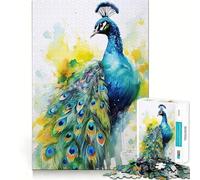 Puzzle da 1000 pezzi con pavone ad acquerello per adolescenti, gioco stimolante e divertente, con dettagli nitidi e da collezione (38x26cm)