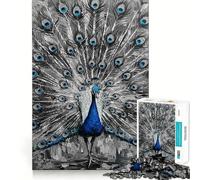 Puzzle da 1000 pezzi con pavone e dettagli blu per adulti e ragazzi, un rompicapo rilassante, un'attività artistica da assemblare e un regalo speciale (38x26cm)