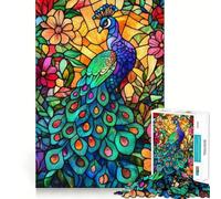 Puzzle da 1000 pezzi con pavone in vetro colorato per adulti, gioco intelligente per interni, taglio liscio, scegli il desiderio di Babbo Natale 38x52cm