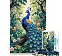 Puzzle da 1000 pezzi con pavone nella giungla lussureggiante per adulti, gioco di logica e divertimento rilassante con bordi lisci, regalo speciale (50x75cm)