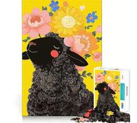 Puzzle da 1000 pezzi con pecora nera e fiori,disegno accuratamente ritagliato,gioco stimolante per la mente,facile da giocare,regalo di compleanno 50x75cm