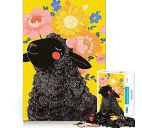 Puzzle da 1000 pezzi con pecora nera e fiori,incastro preciso,gioco creativo e divertente,gioco rilassante,regalo di Natale per la tranquillità 38x26cm