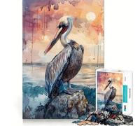 Puzzle da 1000 pezzi con pellicano, mare, roccia e sole, ideale per adolescenti, stimola la memoria, riduce lo stress e favorisce la decorazione murale con bordi netti (50x75cm)