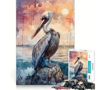 Puzzle da 1000 pezzi con pellicano, mare, roccia e sole, ideale per adulti, regalo, gioco di logica, attività per momenti di condivisione, taglio preciso, sorpresa di compleanno (38x52cm)