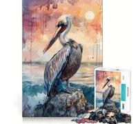 Puzzle da 1000 pezzi con pellicano, mare, roccia e sole per adulti, ideale per esercitare la mente, divertimento in casa, taglio di precisione, regalo per le vacanze (38x26cm)