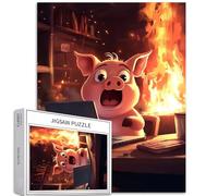 Puzzle da 1000 pezzi con personaggio del maiale dei cartoni animati per adulti con scena esplosiva di fiamma, puzzle colorato fai da te per la decorazione della casa, regali puzzle per la famiglia