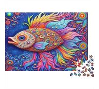 Puzzle da 1000 pezzi con pesci colorati, pesci tropicali psichedelici piumati, gioco educativo per adulti, bellissima decorazione, sfida di alta difficoltà di compleanno per uomini e donne, 52x38 cm