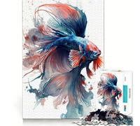 Puzzle da 1000 pezzi con pesci combattenti siamesi ad acquerello,gioco creativo di abilità,componenti robusti e ben definiti,ideale da portare in viaggio,gioco per allenare la mente (38x52cm)