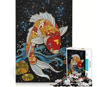 Puzzle da 1000 pezzi con pesci koi e vetrata artistica decorazione da parete attività divertenti per la casa collezione d'artista belle arti 38x26cm