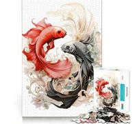Puzzle da 1000 pezzi con pesci koi rossi e neri per adulti, gioco di puzzle per esercitare la mente, giocattolo per la famiglia, taglio di precisione, regalo creativo (38x26cm)