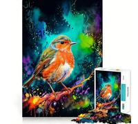 Puzzle da 1000 pezzi con pettirosso e schizzi di acquerello per adulti, gioco intelligente e divertente, bordi lisci, decorazione da parete (38x52cm)