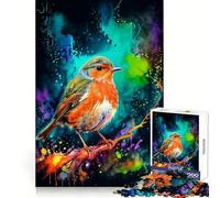 Puzzle da 1000 pezzi con pettirosso e schizzi di acquerello per adulti, ideale per rafforzare la memoria, per il divertimento di gruppo, con bordi puliti ed elegante (50x75cm)