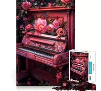 Puzzle da 1000 pezzi con pianoforte floreale rosa per adulti, puzzle rilassante, arte da assemblare, (38x52cm)