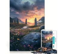 Puzzle da 1000 pezzi con pietre erette al tramonto per adulti, gioco intelligente antistress, assemblaggio con motivo a sorpresa natalizia 50x75cm