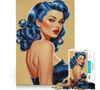 Puzzle da 1000 pezzi con pin-up dai capelli blu per adulti, gioco di abilità mentale, relax, design, assemblaggio, pezzo da collezione (38x26cm)