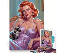 Puzzle da 1000 pezzi con pin-up dai capelli rossi e Grumpy Cat per adolescenti, gioco di logica, divertente e silenzioso, taglio liscio, regalo perfetto (50x75cm)