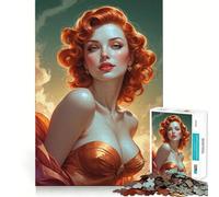 Puzzle da 1000 pezzi con pin-up dai capelli rossi in abito dorato per adulti, ideale per migliorare la memoria, alleviare l'ansia, assemblare e creare un regalo artistico (50x75cm)