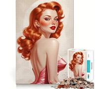 Puzzle da 1000 pezzi con pin-up dai capelli rossi sexy per adolescenti, gioco cognitivo, divertimento lento, bordo premium, Babbo Natale, desiderio, scegli 50x75cm