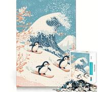 Puzzle da 1000 pezzi con pinguini che surfano sulla grande onda, ideale per ragazzi Giocattolo intelligente per il tempo libero, taglio preciso, lista dei desideri di Babbo Natale (50x75cm)