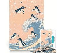 Puzzle da 1000 pezzi con pinguini che surfano sulle onde, per adulti Un gioco divertente e stimolante da fare insieme Taglio preciso per un'opera d'arte da esporre (38x52cm)