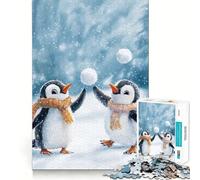 Puzzle da 1000 pezzi con pinguini giocosi in inverno per adulti, gioco intelligente, divertente, con bordi affilati, ideale per i desideri di Babbo Natale (50x75cm)