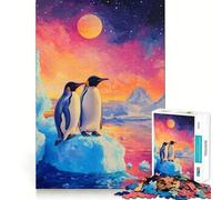 Puzzle da 1000 pezzi con pinguini su un iceberg sotto un cielo colorato, ideale per ragazzi, un gioco stimolante e rilassante, perfetto come regalo di Natale (38x26cm)