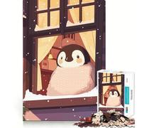 Puzzle da 1000 pezzi con pinguino alla finestra e scena invernale per adulti, ideale per sviluppare abilità di ragionamento, alleviare l'ansia, con tagli precisi ed elegante (50x75cm)