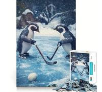 Puzzle da 1000 pezzi con pinguino che gioca a hockey per adulti e ragazzi, gioco di logica, relax, taglio perfetto, articolo regalo di Babbo Natale (50x75cm)