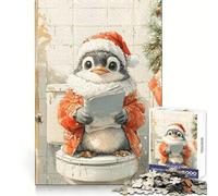 Puzzle da 1000 pezzi con pinguino che legge sul water, ideale per adolescenti Gioco di logica e svago, taglio di alta qualità, regalo originale (38x26cm)