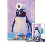 Puzzle da 1000 pezzi con pinguino e cappello di carta igienica, ideale per ragazzi, per stimolare la memoria, per il tempo libero a casa, per assemblare immagini e creare un regalo adorabile (38x52cm)