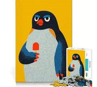 Puzzle da 1000 pezzi con pinguino e ghiacciolo su sfondo giallo ideale per ragazzi per stimolare la memoria per il tempo libero a casa per assemblare immagini e creare un regalo adorabile (38x26cm)