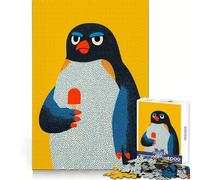 Puzzle da 1000 pezzi con pinguino e ghiacciolo su sfondo giallo per adulti, ideale per migliorare la memoria, alleviare lo stress e creare un gioco di puzzle, perfetto come regalo di Natale (38x52cm)