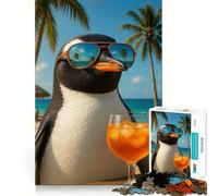 Puzzle da 1000 pezzi con pinguino e occhiali da sole su una spiaggia tropicale, ideale per ragazzi, un gioco mentale rilassante e un regalo artistico di alta qualità (38x52cm)