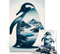 Puzzle da 1000 pezzi con pinguino e paesaggio montano per adulti, ideale per migliorare la memoria, alleviare lo stress e creare un'attività rilassante, perfetto come regalo di Natale (38x26cm)