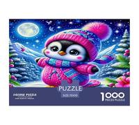 Puzzle da 1000 pezzi con pinguino - Simpatico puzzle con pinguino che scia sulla neve per adulti, gioco educativo, divertente regalo per la casa, 70x50 cm/1000 pezzi