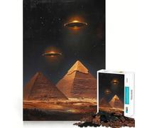 Puzzle da 1000 pezzi con piramidi e UFO di notte per adulti ideale per stimolare la concentrazione e il tempo libero perfetto per la casa e il relax con bordi netti regalo di Babbo Natale (50x75cm)