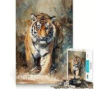 Puzzle da 1000 pezzi con pittura a tempera raffigurante una tigre, ideale per ragazzi, per migliorare la memoria, rilassarsi e trovare il momento giusto Bordo preciso 38x52cm