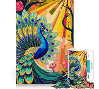 Puzzle da 1000 pezzi con piuma e coda di pavone in vetro colorato, gioco di logica, rilassante e divertente, con taglio perfetto, regalo elegante (50x75cm)