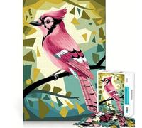 Puzzle da 1000 pezzi con piumaggio rosa di uccello in una foresta geometrica per adolescenti, gioco di logica e antistress, taglio liscio, regalo memorabile (38x52cm)