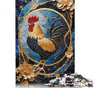 Puzzle da 1000 pezzi con pollo e gallo Kintsugi Art per adulti e adolescenti, puzzle di carta, regali per la vigilia di Natale, 1000 pezzi (75x50 cm)
