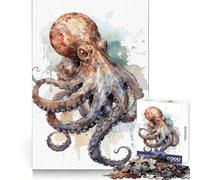 Puzzle da 1000 pezzi con polpo ad acquerello per adulti, stimolante per la mente, rilassante e divertente, con incastri solidi, ideale come regalo (50x75cm)