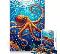 Puzzle da 1000 pezzi con polpo e scena sottomarina in vetro colorato, Smart Reason Toy Group, Joy, bordi lisci, opera d'arte 50x75cm