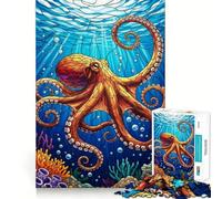 Puzzle da 1000 pezzi con polpo e scena sottomarina in vetro colorato, Smart Reason Toy Group, Joy, bordi lisci, opera d'arte 50x75cm